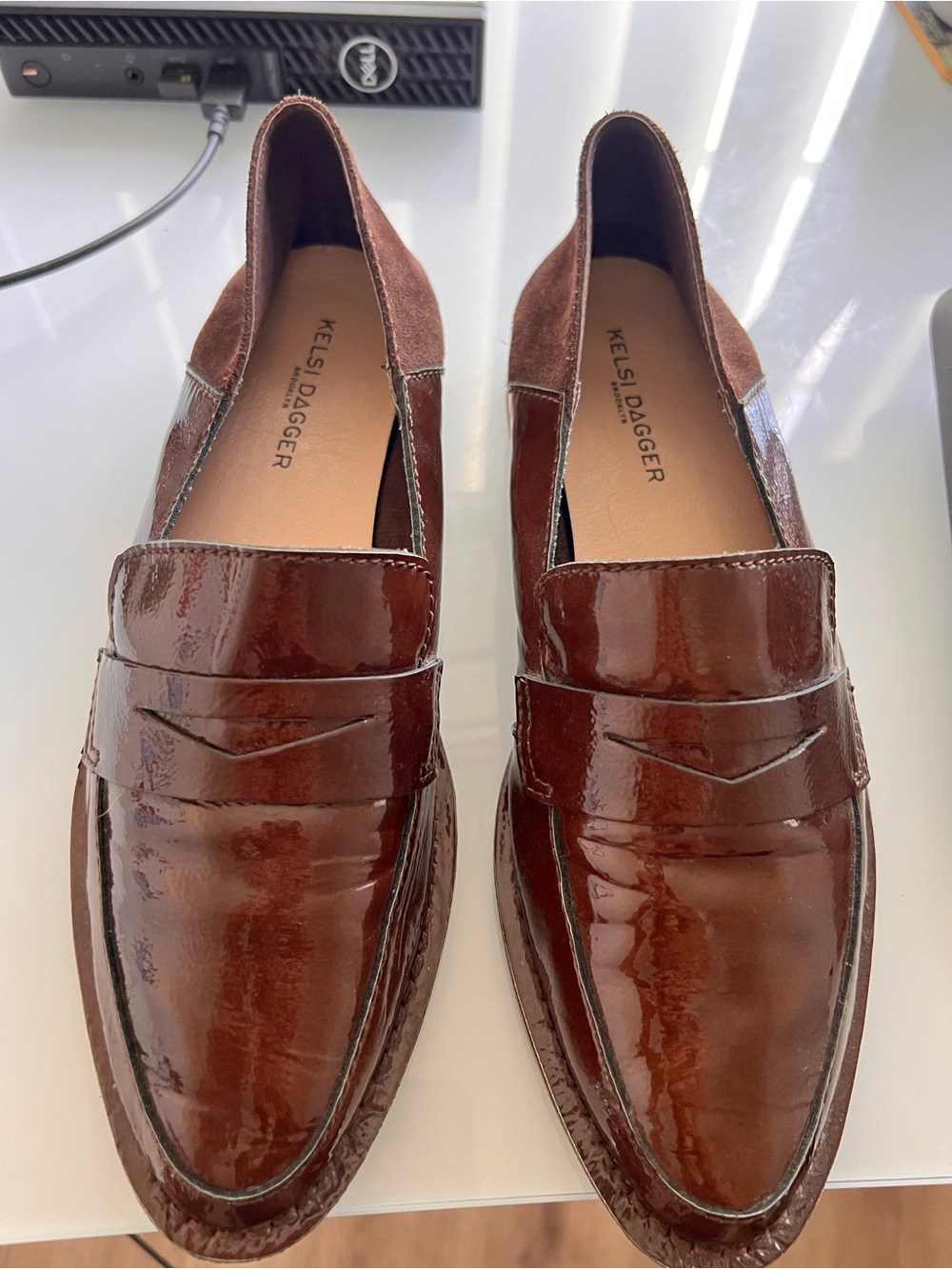 Kelsi Dagger Men’s Chestnut Brown Patent Leather Penny Loafers